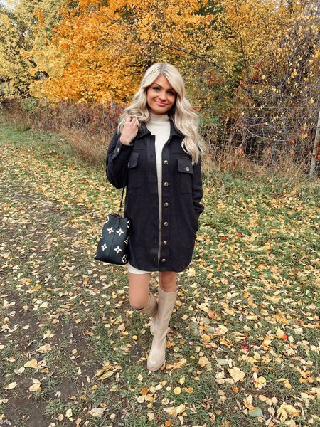 Fall fashion - great for turkey day! Sam Edelman waterproof boots, luxury handbag from Fashionphile, Amazon sweater dress, and black shacket! 

#LTKunder100 #LTKshoecrush #LTKitbag