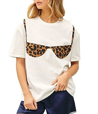 Things Between Cheetah Bra Crew Neck Short Sleeve Knit Tee - M | Dillard's