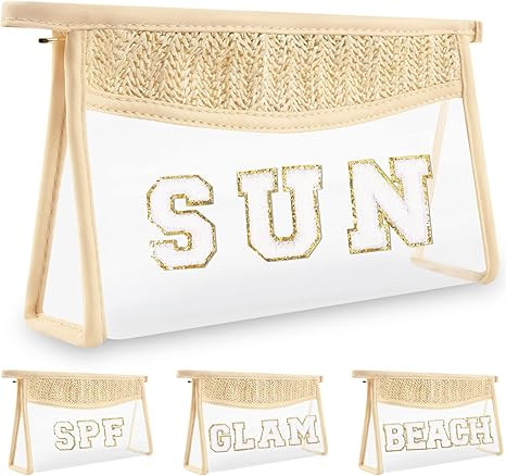 Boho Clear Makeup Letter Patch Makeup Bag SUN Pouch, Clear Toiletry Bags Travel Small Cute Chenil... | Amazon (US)