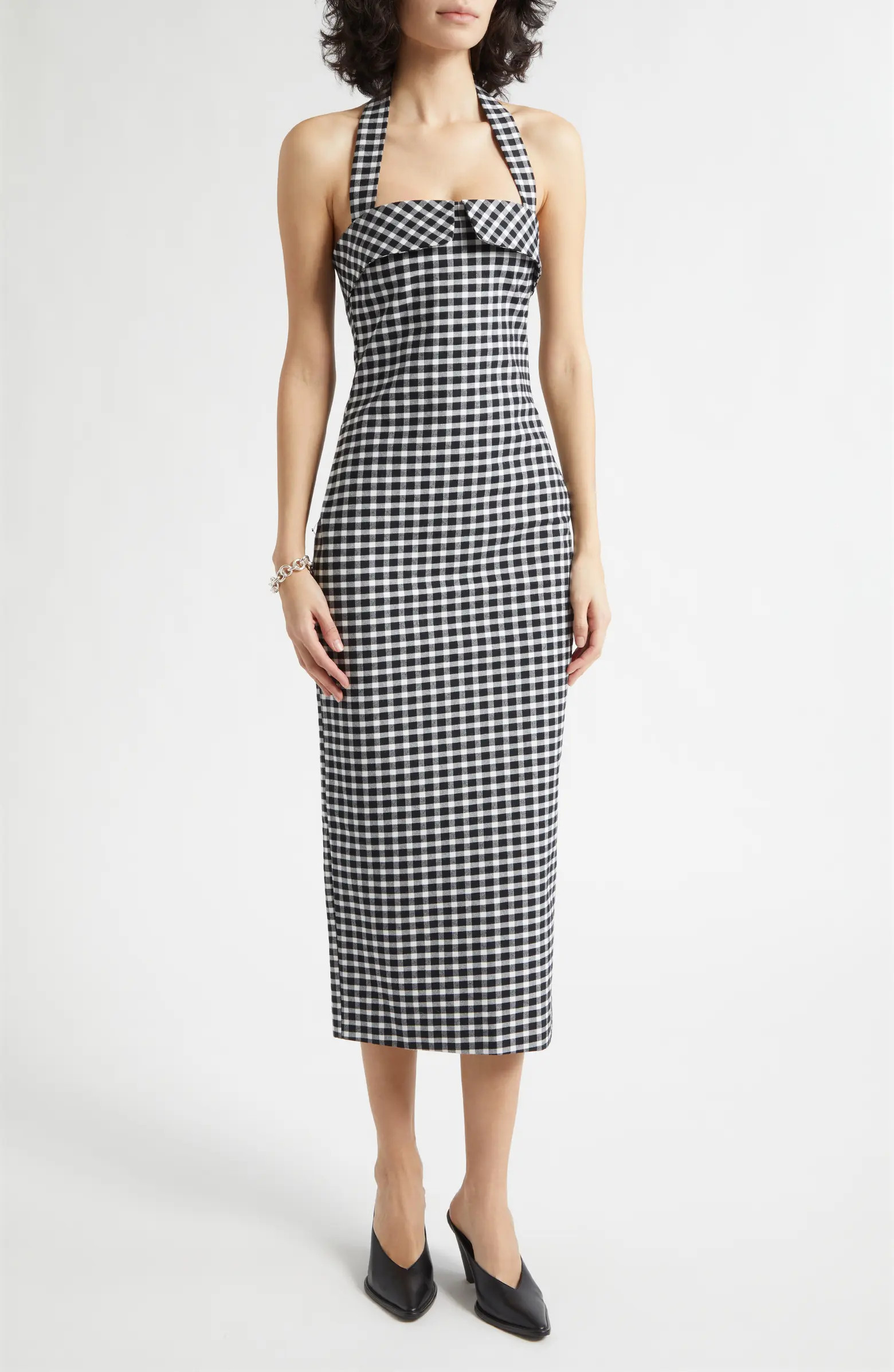 POSSE Chiara Gingham Halter Neck Pencil Dress | Nordstrom | Nordstrom