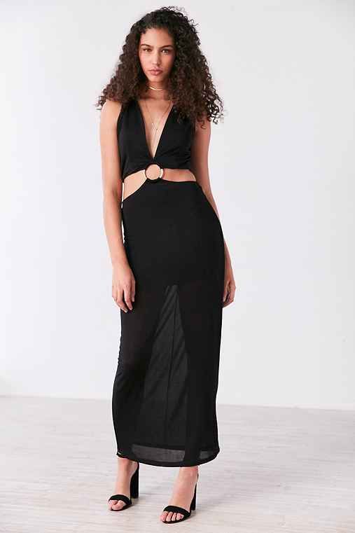 Finders Keepers Maxwell Plunging Cutout Maxi Dress,BLACK,XS | Urban Outfitters US