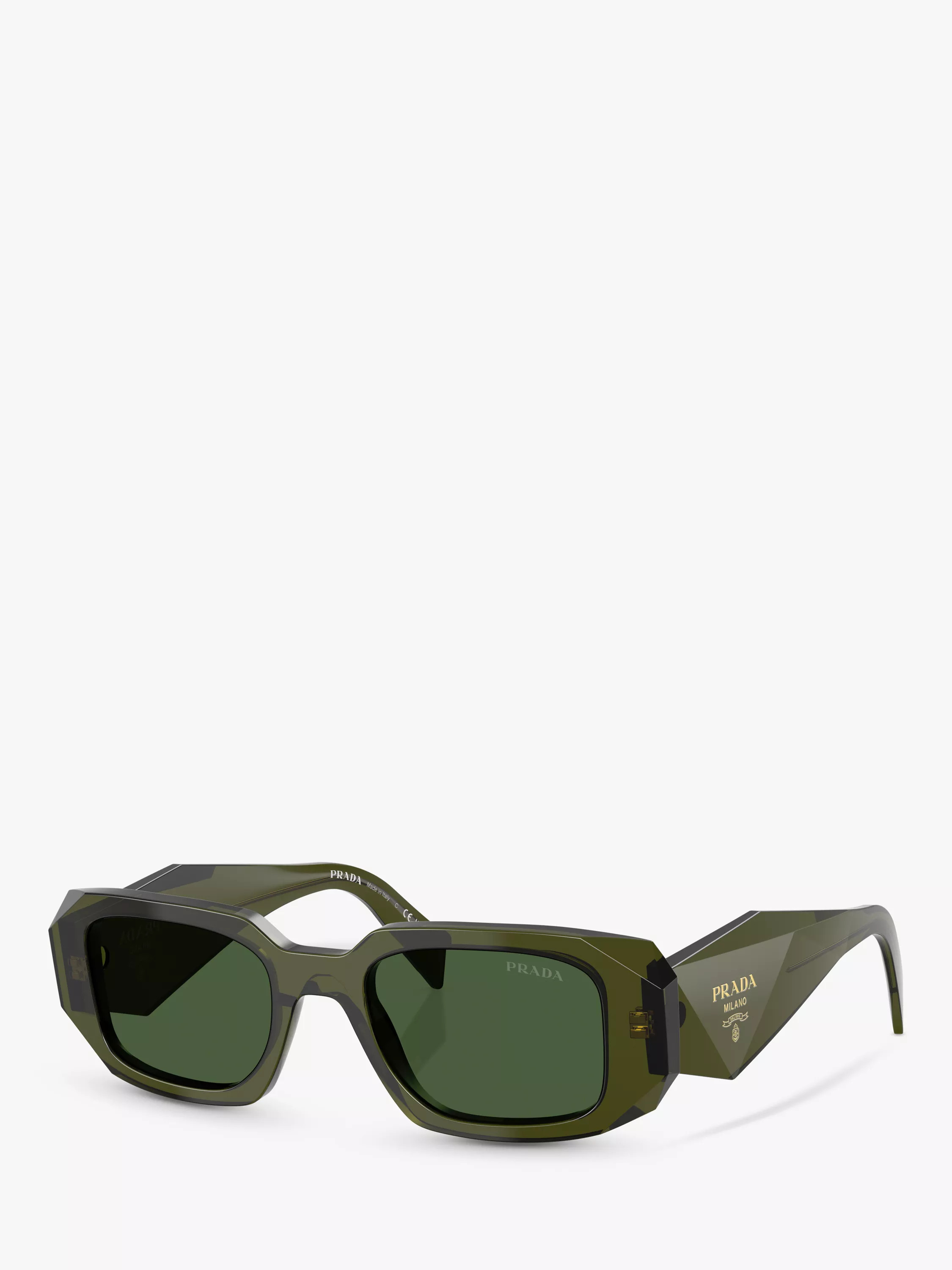 Prada PR 17WS Women's Rectangular Sunglasses, Transparent Bottle/Green | John Lewis (UK)