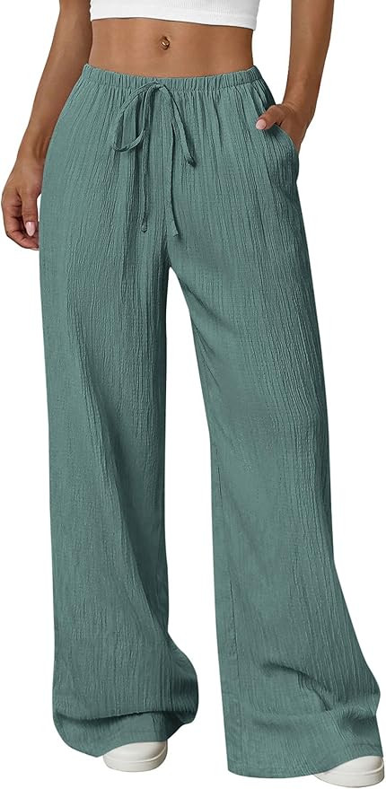 PRETTYGARDEN Womens Palazzo Pants Summer Fashion 2026 High Waisted Wide Leg Drawstring Flowy Beac... | Amazon (US)