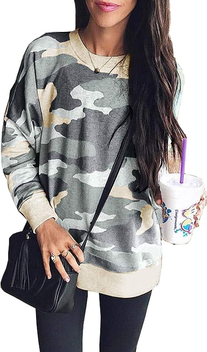 Women's Oversized Sweaters Camouflage Print Long Sleeve Tunic Sweatshirt Casual Fit Pullover Tops... | Amazon (US)