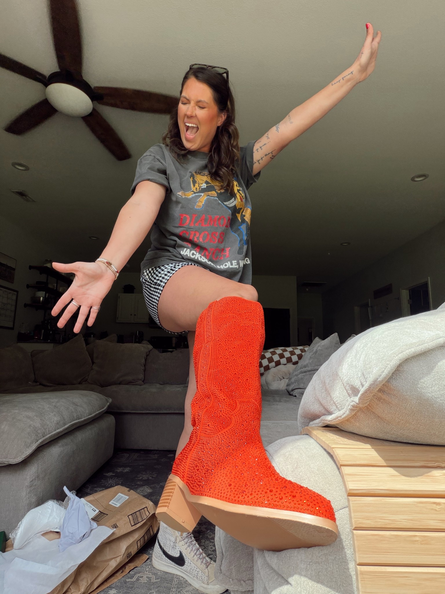 Hellooooo hellooooo
Where’s she been?!
She’s been building routines, chasing peace, and coming back to herself little by little 🧡

Here’s your reminder to do YOU! Be extra. Be silent. Be loud. Be private. Be bold. Be beige. Literally whatever brings your little heart joy… because honey boo boo chiiillddd… we’ve only got this one life to live. And we’re all out here living for the first time!
Give yourself some grace, a pat on the ass, a little dopamine rush, and some lovins!! Permission to be your weird, unique, complex, no pressure, perfect little self granted 🪄

Boots I did my true to size , obviously haven’t worn em yet but they fit great & so far seem good! Plus - bonus points for the sparkles. 

#LTKTall #LTKMidsize #LTKootd