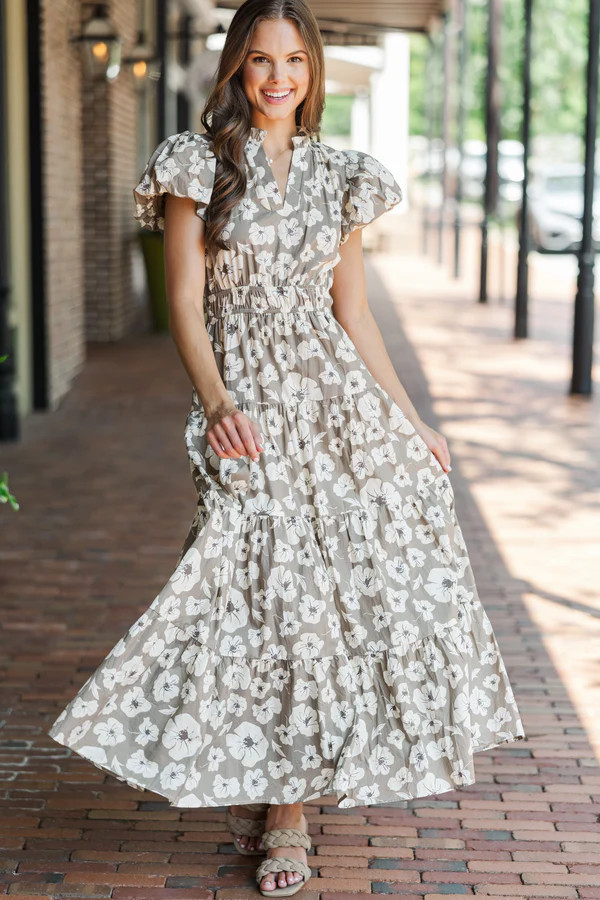 Take Note Taupe Floral Maxi Dress | The Mint Julep Boutique