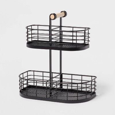 2 Tier Divided Wire Basket with Wood Handle Black - Brightroom™ | Target