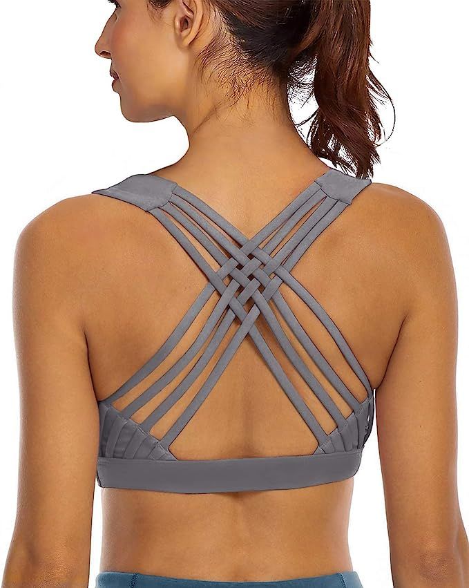 YIANNA Sports Bras for Women - Strappy Sports Bra Padded for Yoga, Running, Fitness - Athletic Gy... | Amazon (US)