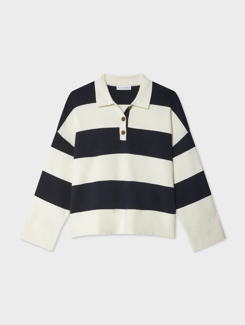 Cotton Blend Rugby Polo | White and Warren
