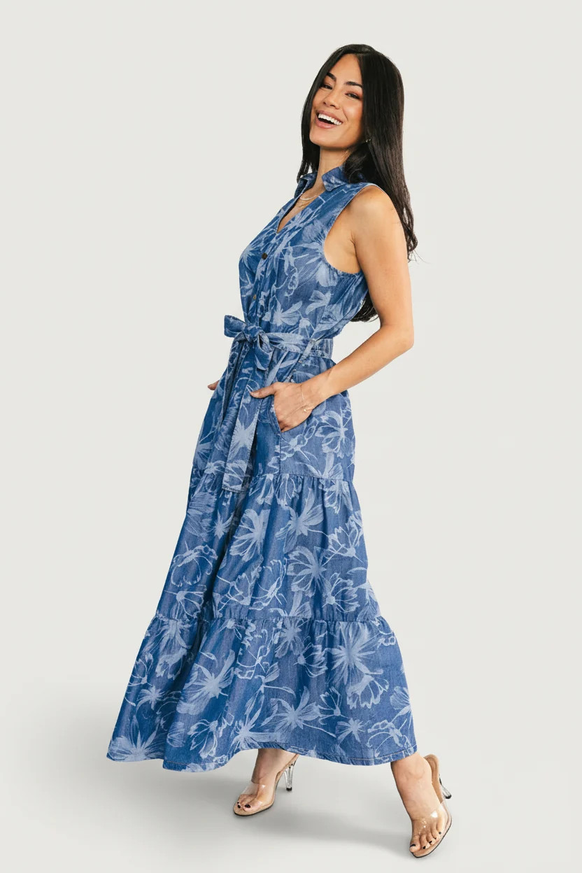 Rocío Denim Maxi Dress — Blue Print Floral | Baltic Born | Baltic Born