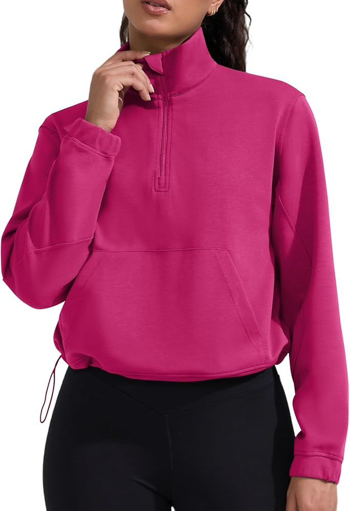 Cropped Sweatshirt for Women Workout Tops Soft Pullover Half Zip Long Sleeve with Drawstring Pock... | Amazon (US)