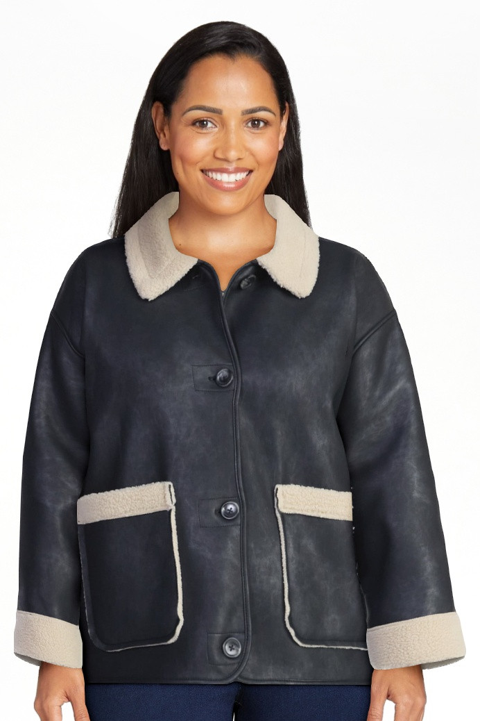Time and Tru Women's and Women's Plus Bonded Faux Shearling Jacket, Sizes XS-2X | Walmart (US)