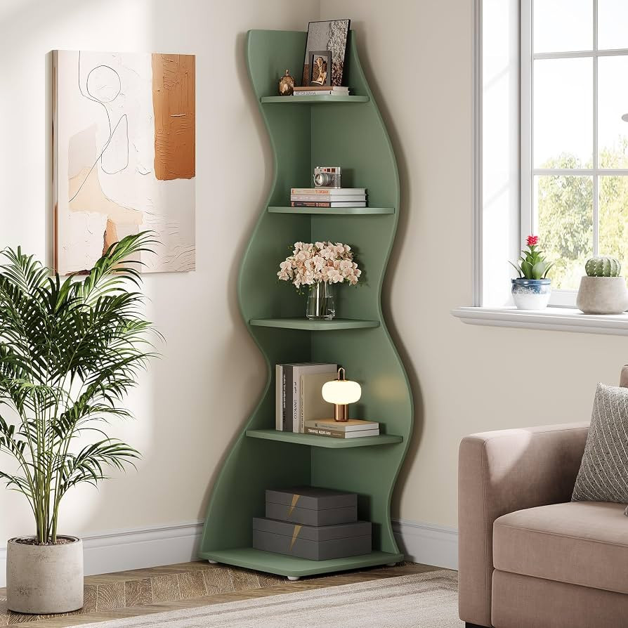 Tribesigns Wavy Corner Shelf, Modern 5-Tier Bookshelf Bookcase with Curvy Shape, Unique Plant Sta... | Amazon (US)