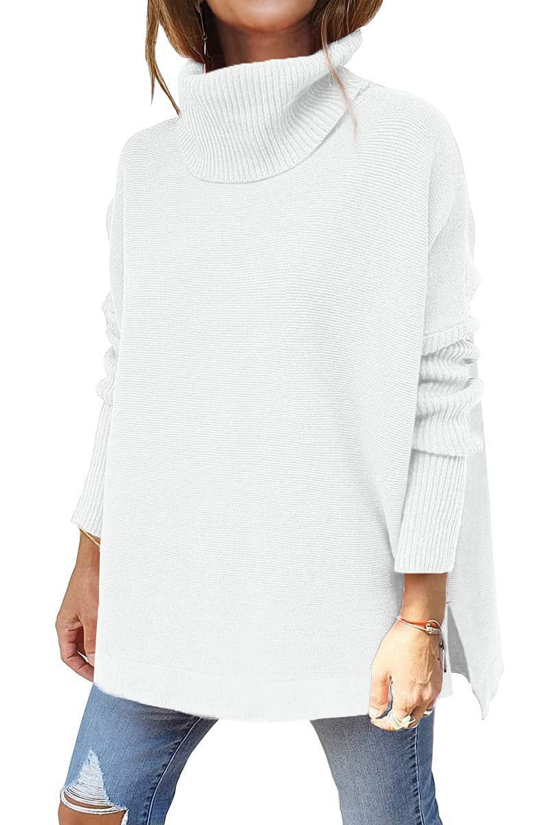 Inadays Women's Turtleneck Oversized Sweaters Batwing Sleeve Spilt Hem Jumper Pullover Knit Sweat... | Walmart (US)