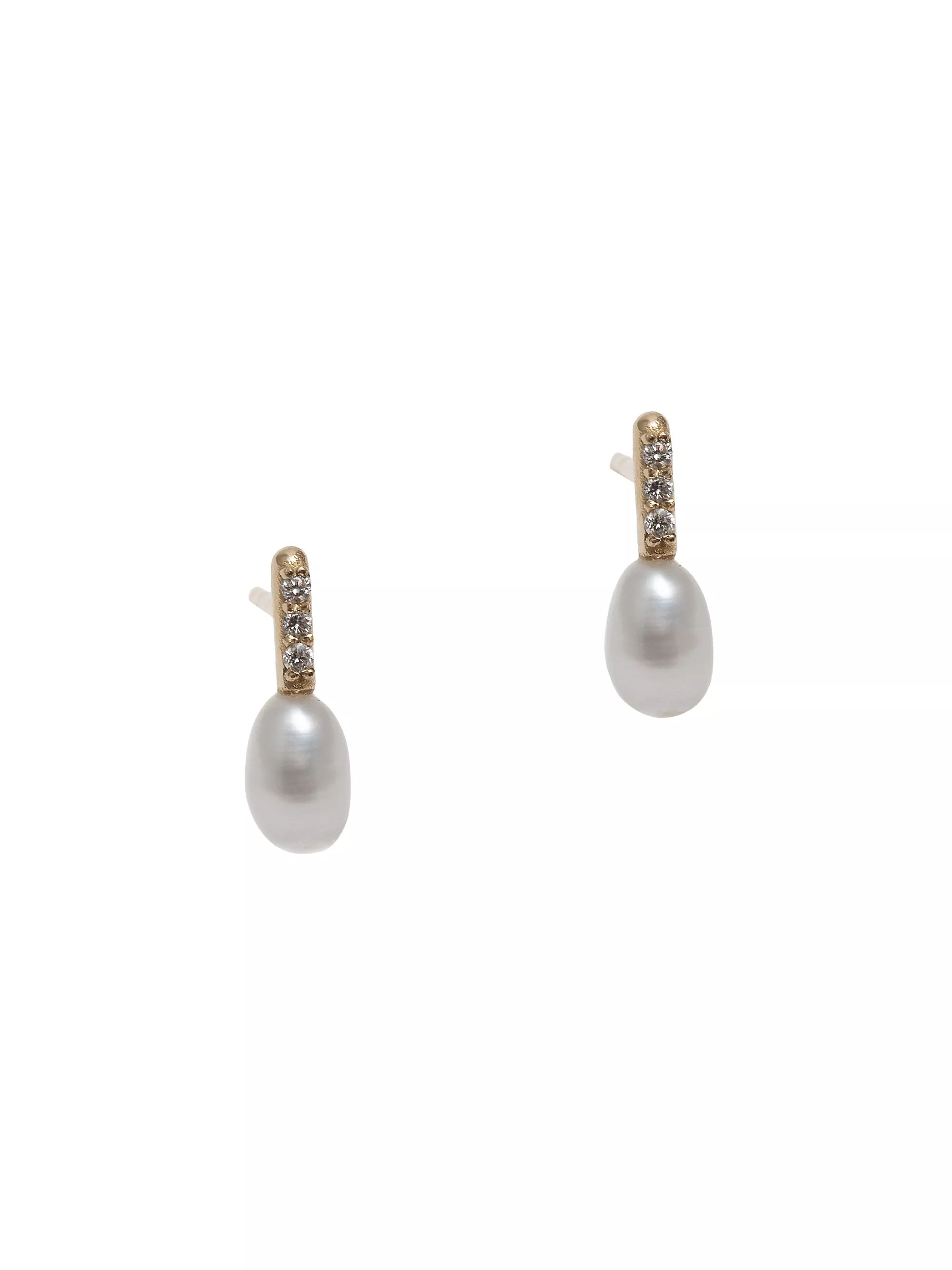 14K Yellow Gold, 0.06 TCW Diamond & Freshwater Pearl Drop Earrings | Saks Fifth Avenue