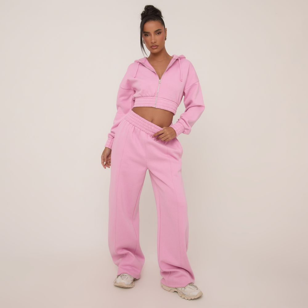 Long Sleeve Zip Front Cropped Hoodie In Pink | EGO Shoes (US & Canada)
