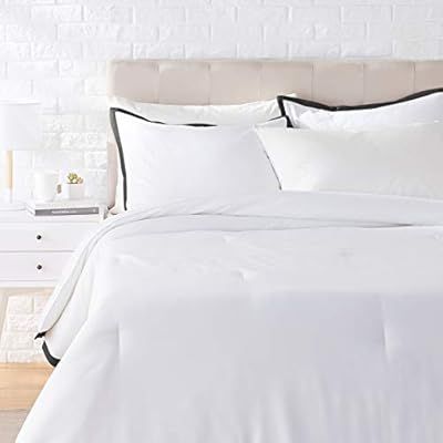 AmazonBasics Contrast Trim Comforter Set - Premium, Soft, Easy-Wash Microfiber - King, White with... | Amazon (US)