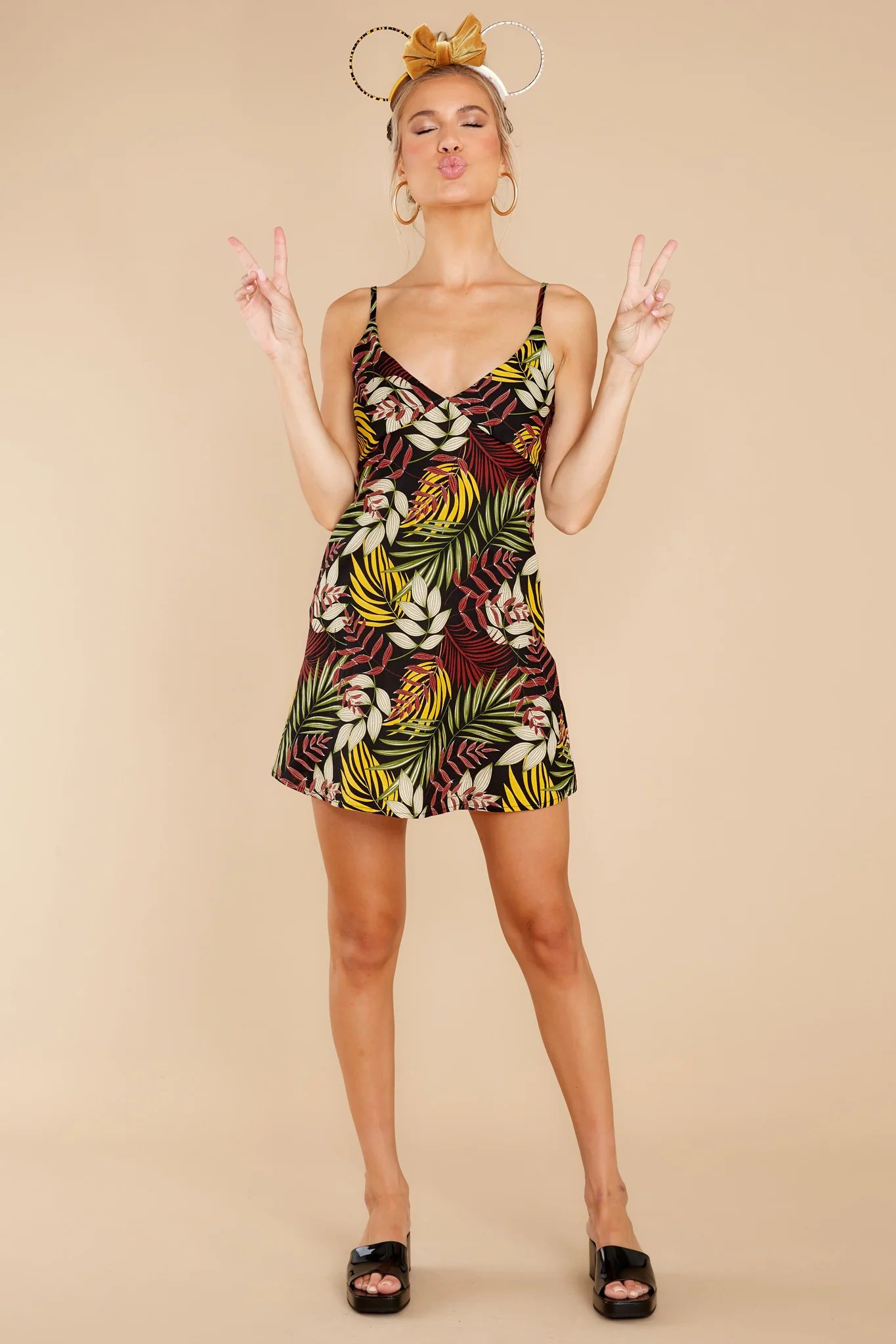 Time To Remember Black Multi Tropical Print Dress | Red Dress 