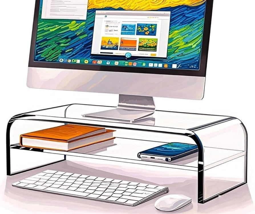 Acrylic Monitor Stand, 2 Tier Computer Monitor Riser，16 inch Acrylic Computer Monitor Stand Ris... | Amazon (US)