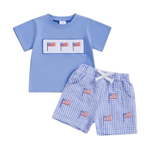 Toddler Baby Boy 4th of July Outfit Short Sleeve American Flag Smocked T-shirt Elastic Waist Shor... | Amazon (US)