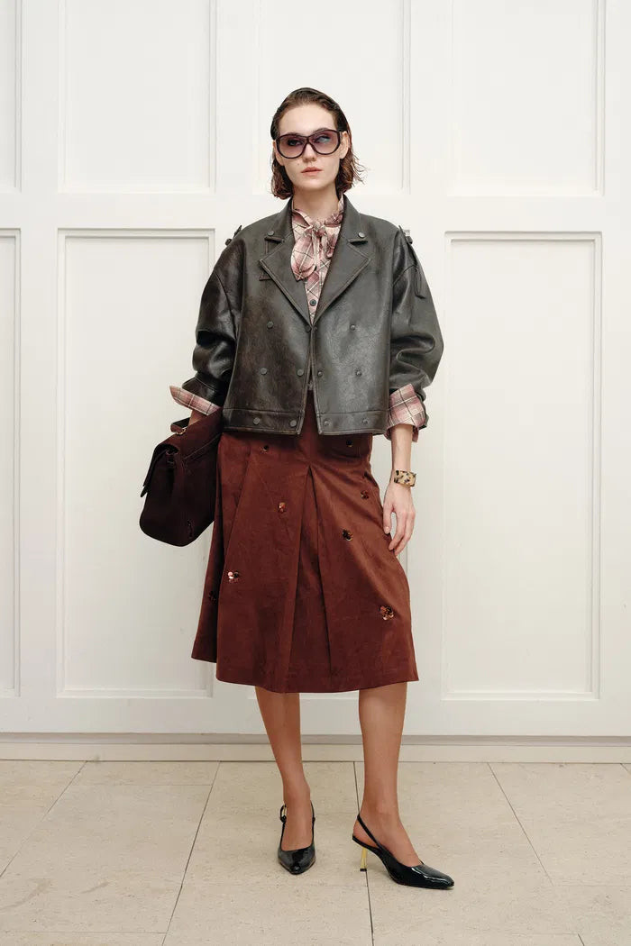 Levante Brushed Faux Leather Crop Biker Jacket in Faux leather | Fabrique