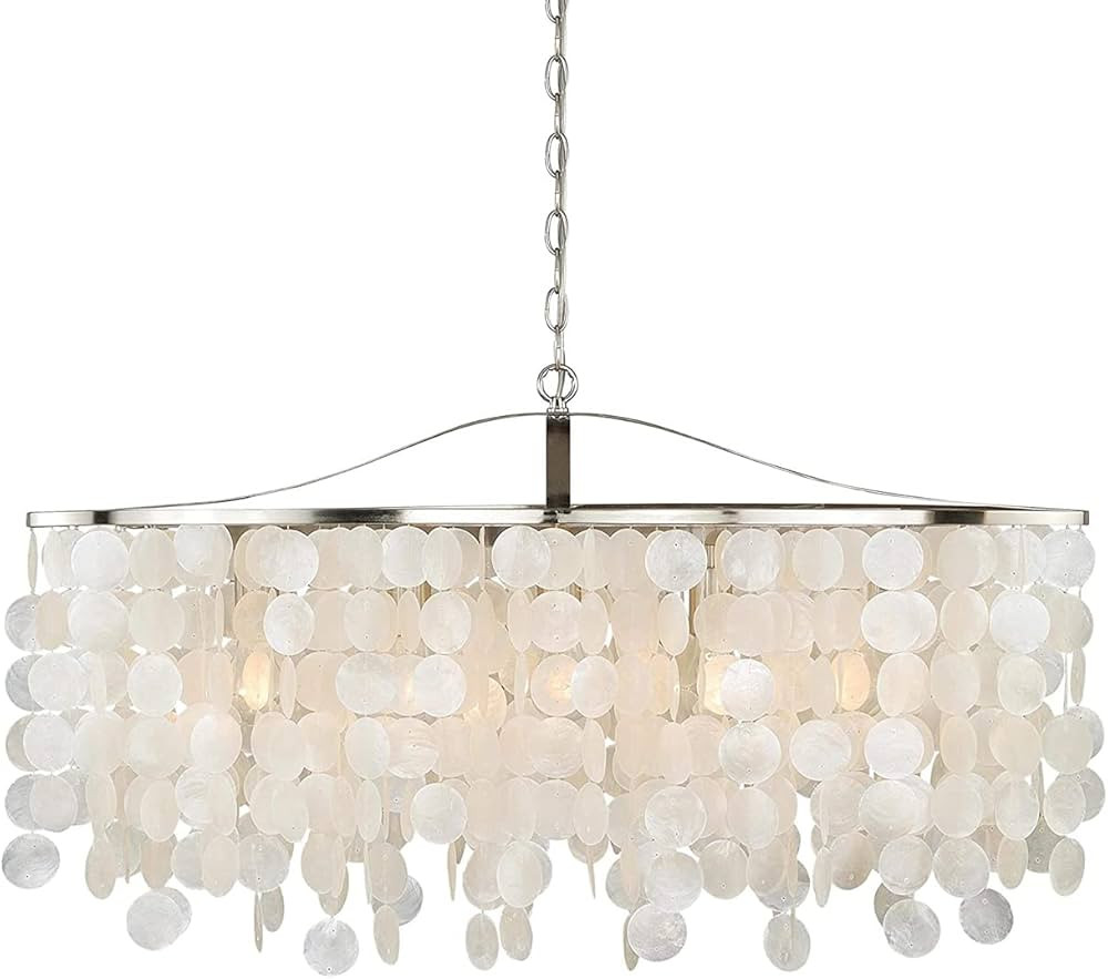 Poserion Modern 5-Light Oval 35-inch Large Chandelier Coastal Capiz Shell Linear Chrome Finish Is... | Amazon (US)