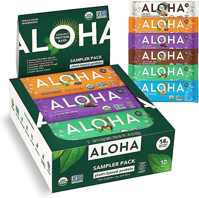 ALOHA Organic Plant Based Protein Bars - 6 Flavor Variety Pack - 12 Count, 1.9oz Bars - Vegan Sna... | Amazon (US)