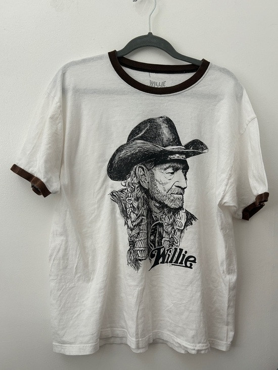 Willie Graphic Ringer Tee - White with Brown Trim | Poshmark