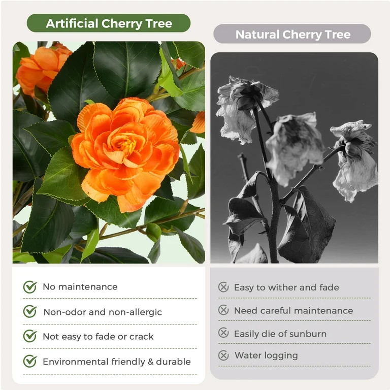 Anyact 4FT Artificial Orange Camellia Tree with White Pot,Faux Floral Blooming Plant  for Indoor ... | Walmart (US)