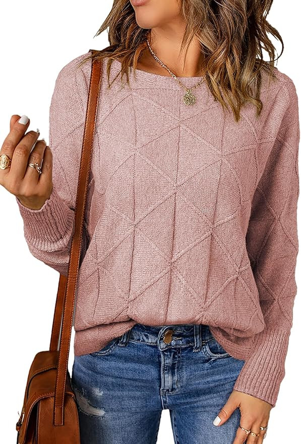 EVALESS Casual Crewneck Sweaters for Women Fall Winter 2025 Lightweight Long Batwing Sleeve Pullo... | Amazon (US)
