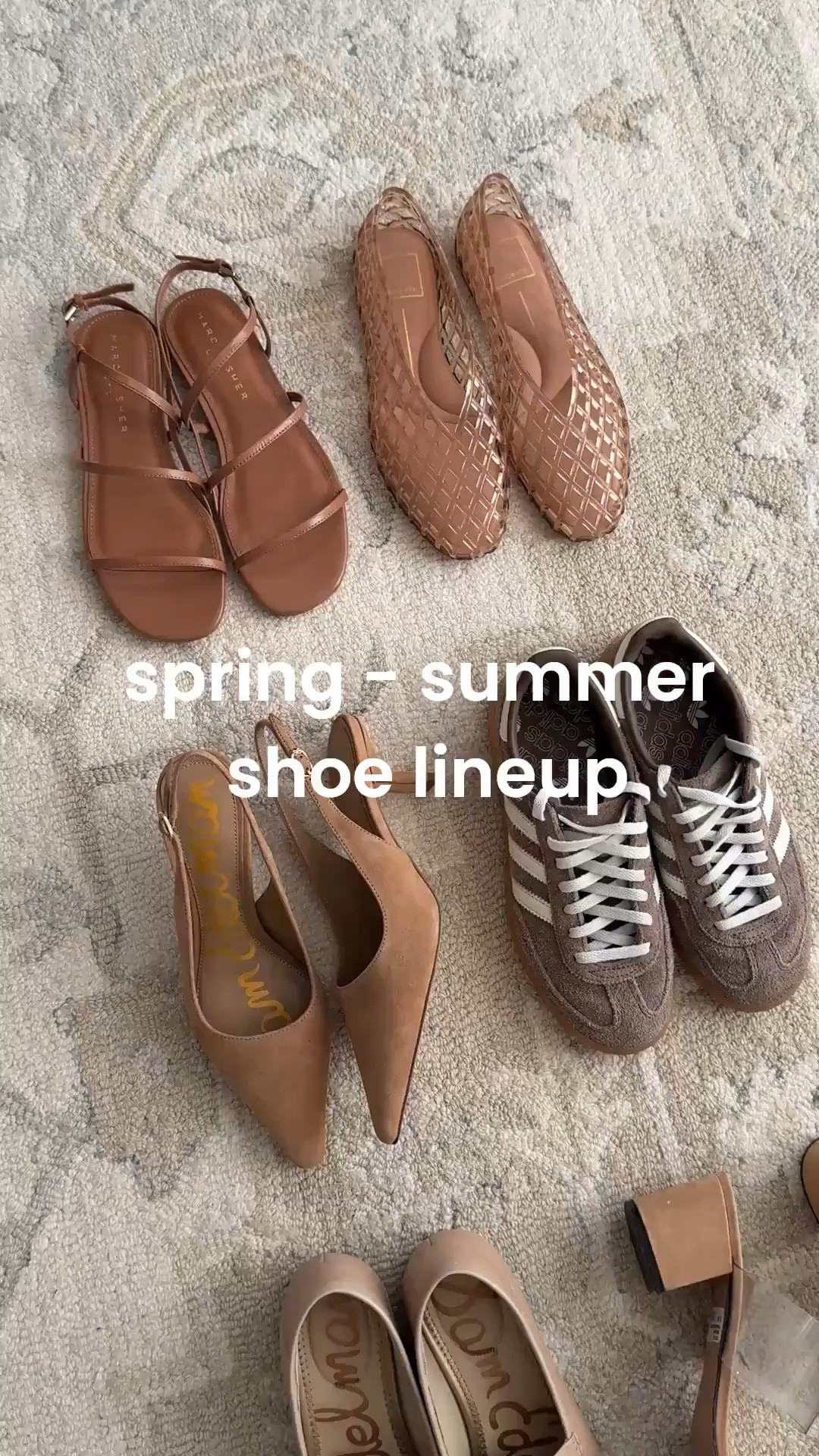 Sizing below! Jelly flats just restocked. I'm usually a 5 to 5.5 in most brands.
• Marc Fisher strappy sandals 5.5 slightly narrow straps 
• Dolce Vita jelly flats in Mocha size 5, size down if you're a half size
• Sam Edelman slingback heels 5.5 slightly narrow at toes so I went with my bigger half 
• Adidas handball spezial sneakers 5, runs big and fits loose on me but so comfy. would size down half if they made smaller but I love them 
• Sam Edelman Loraine loafers 5.5 very comfy and tts. 
• Schutz clear sandals 5.5
• Sezane ballerina flats US 4 is like a 5 in other brands, worn with heel lifts so they don’t rub my ankles

Spring / summer shoe lineup that covers casual to dressy, work to pool, comfortable travel sneakers

#LTKTravel #LTKSeasonal #LTKmomlife