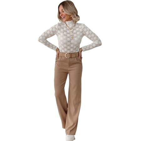 Women s White Floral Lace High Neck Long Sleeve Top | Walmart (US)