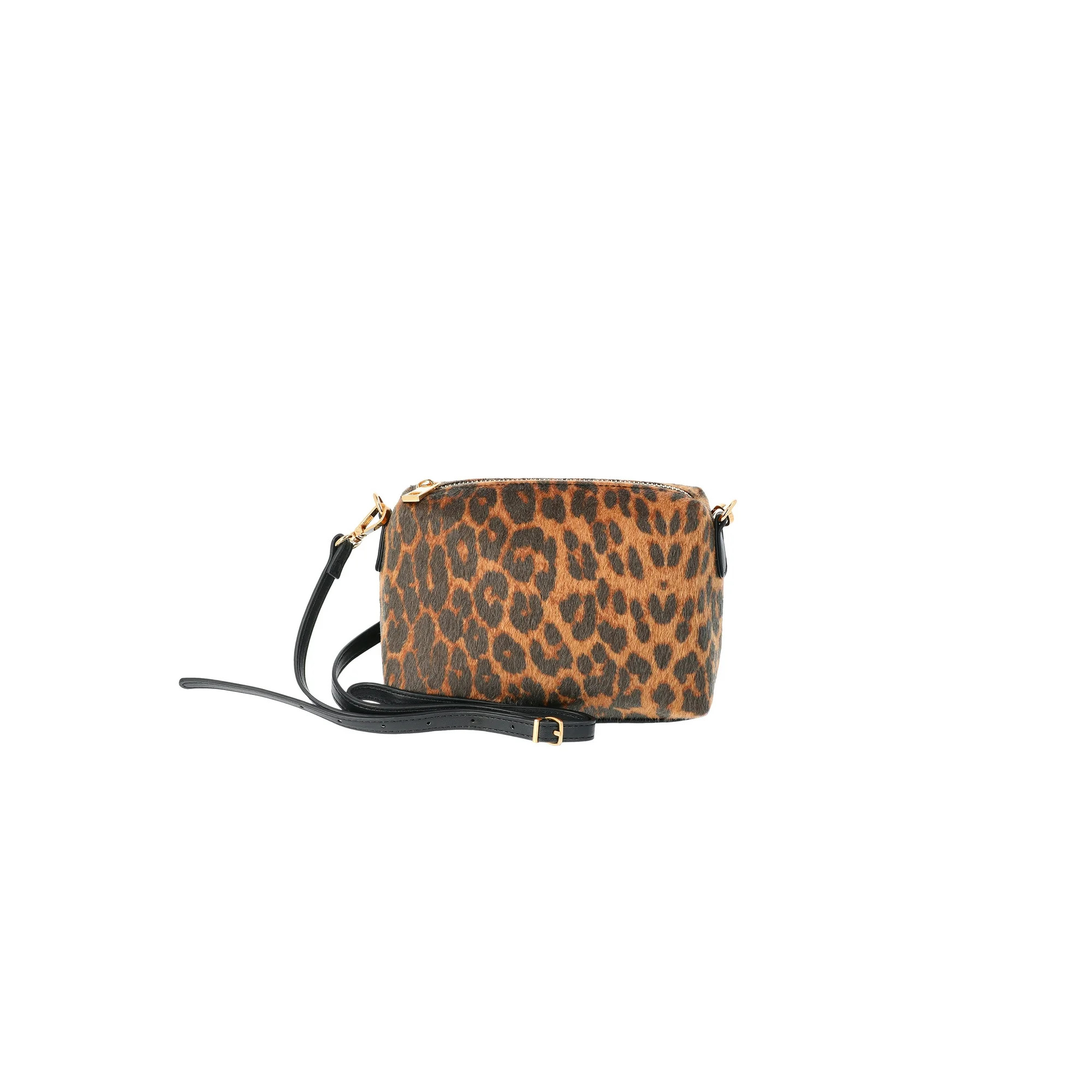 Time and Tru Women's Faux Fur Mini Crossbody Bag, Leopard/Black | Walmart (US)