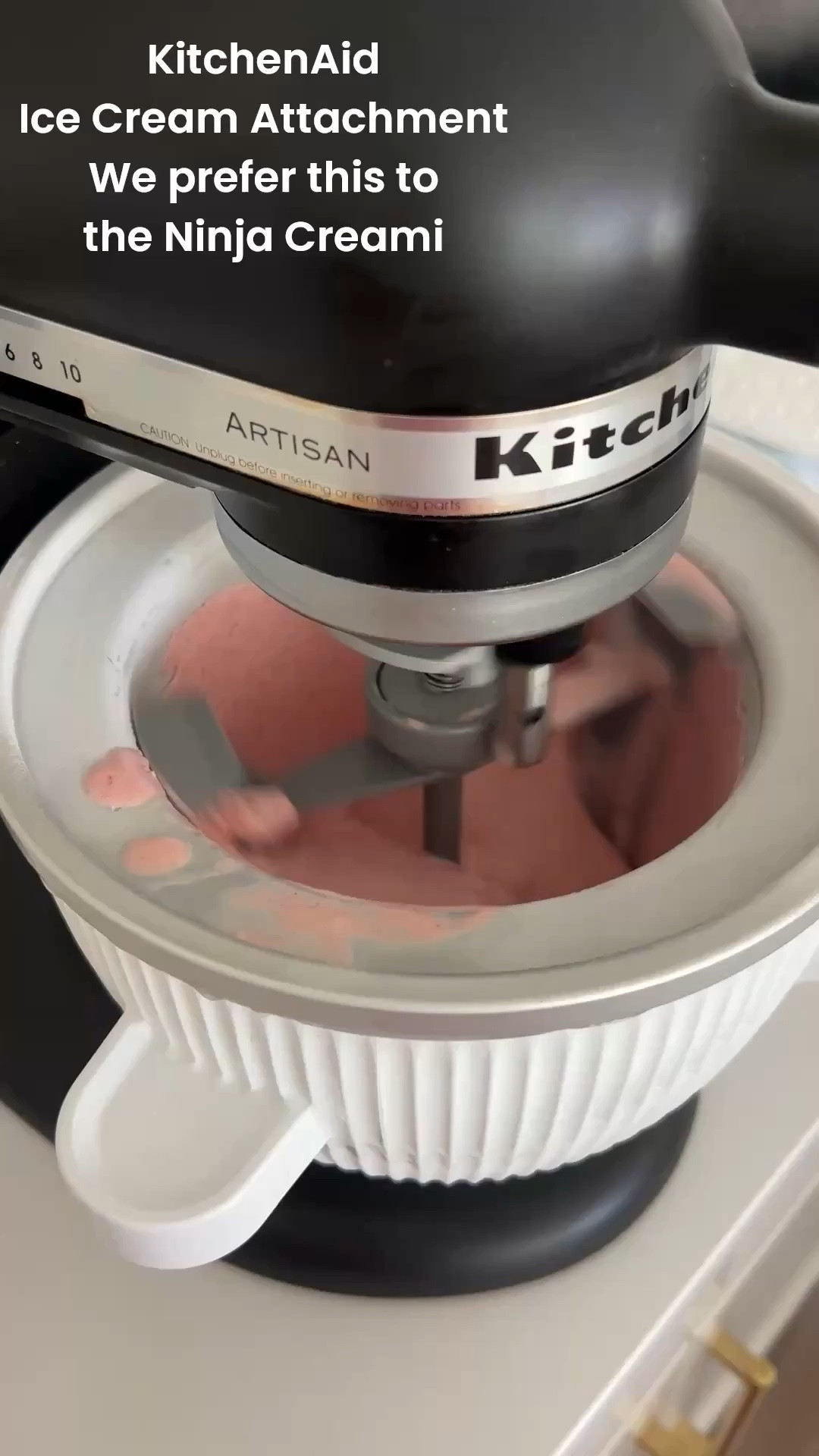 Kitchen aid Ice cream attachment, which we prefer to the Ninja creami! It takes more time but the texture is so much better! We made strawberry ice cream using just strawberries, honey, vanilla extract, heavy whipping cream and almond milk

#LTKHome