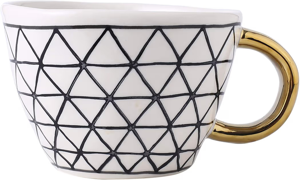 Big Ceramic Coffee Mug Tea Cup Stoneware Novelty Mug with Golden Handle Hand Painted Triangle Pattern | Amazon (US)