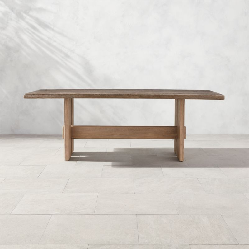 Doran Travertine and Teak Outdoor Dining Table | CB2 | CB2