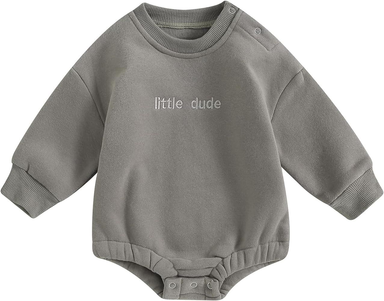 YOKJZJD Newborn Baby Boy Outfits Fleece Little Dude Bubble Romper Sweatshirt Long Sleeve T-Shirt ... | Amazon (US)