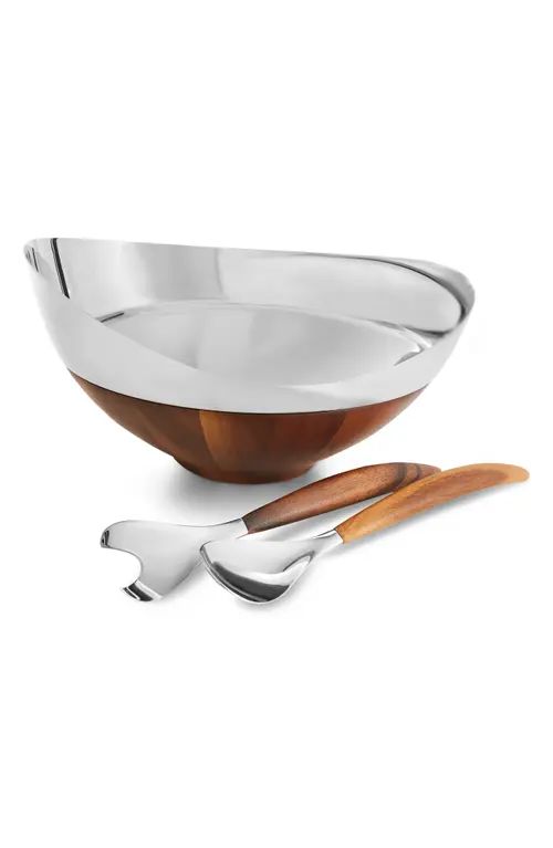 Nambé Pulse Salad Bowl with Servers in Metallic Silver at Nordstrom | Nordstrom