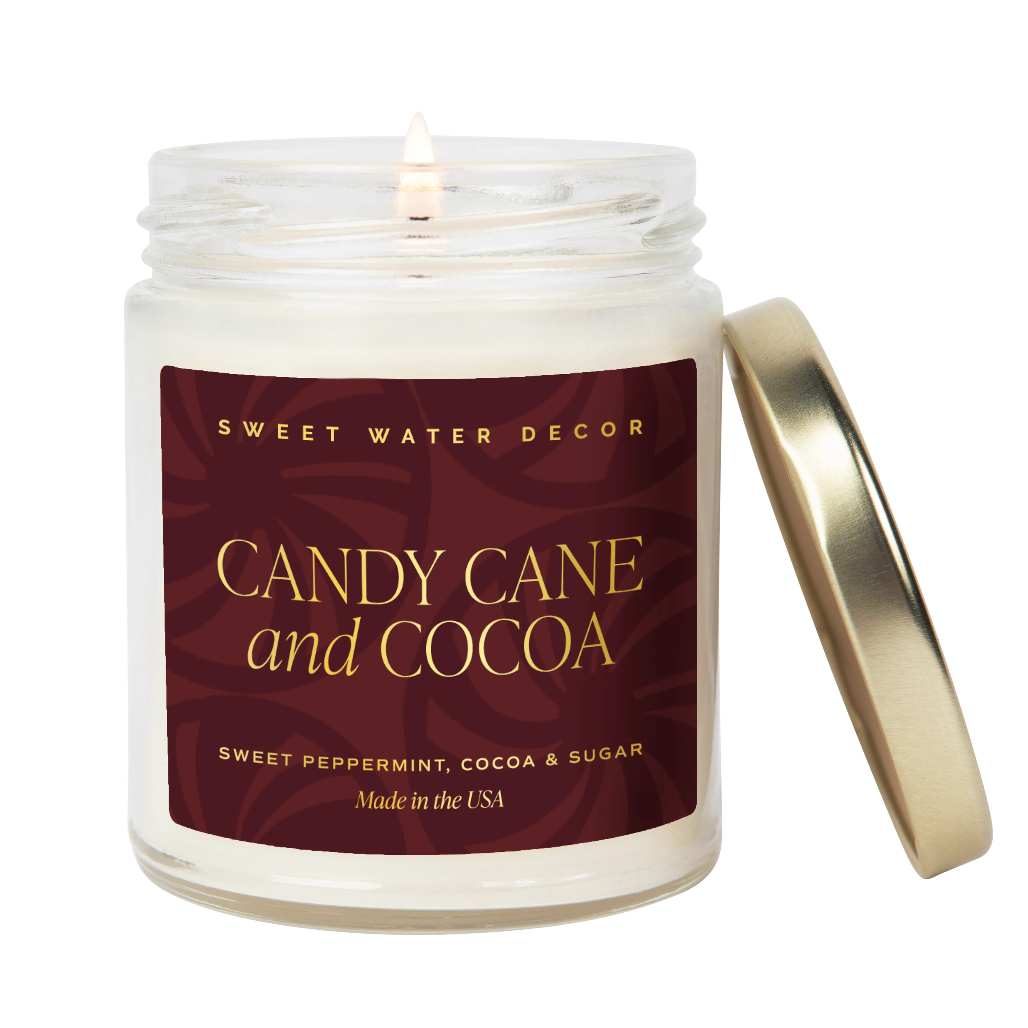 Candy Cane and Cocoa Soy Candle - Clear Jar - 9 oz | Sweet Water Decor, LLC