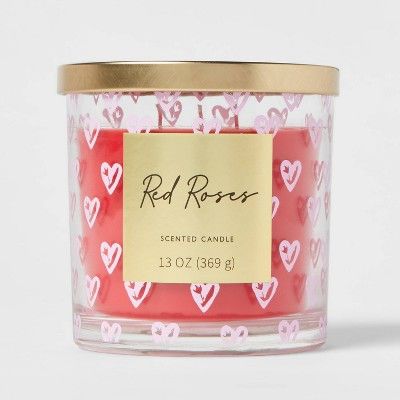 13oz Valentine&#39;s Glass Jar Candle with Lid Red Roses - Threshold&#8482; | Target