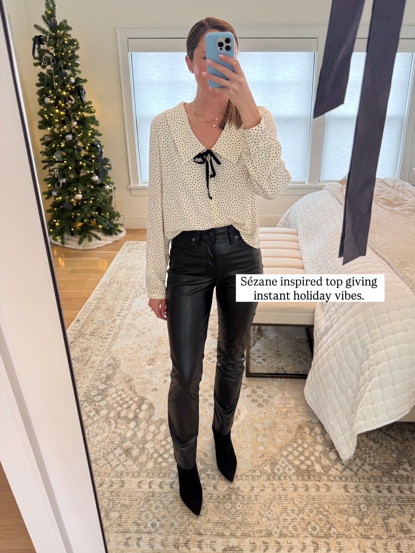 Sezane inspired blouse! An easy, comfortable and affordable holiday look! 

#LTKSaleAlert #LTKOver40 #LTKHoliday