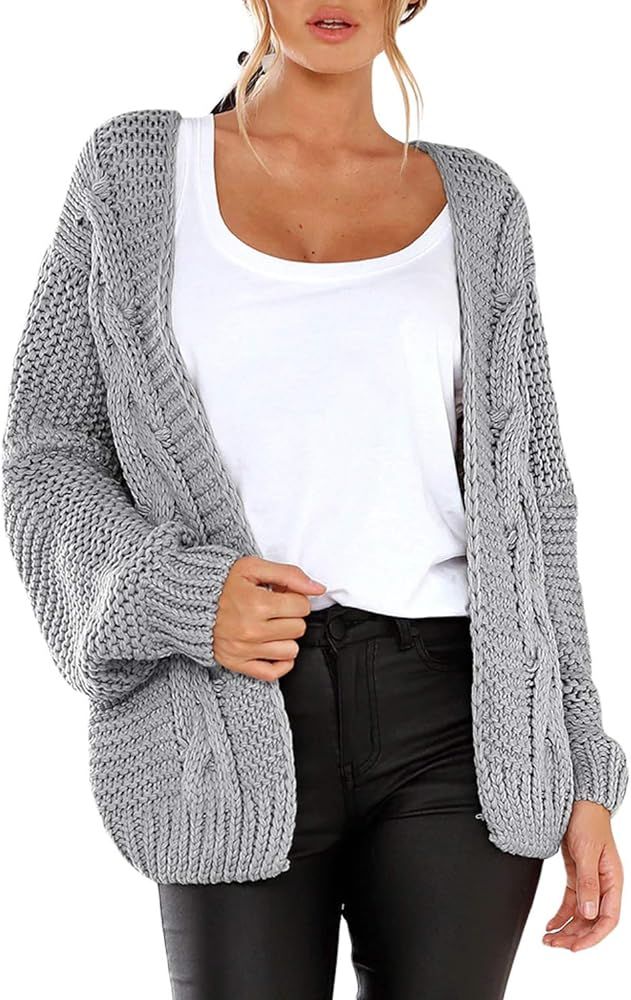 Astylish Womens 2023 Open Front Long Sleeve Chunky Knit Cardigan Sweaters Loose Outwear Coat | Amazon (US)