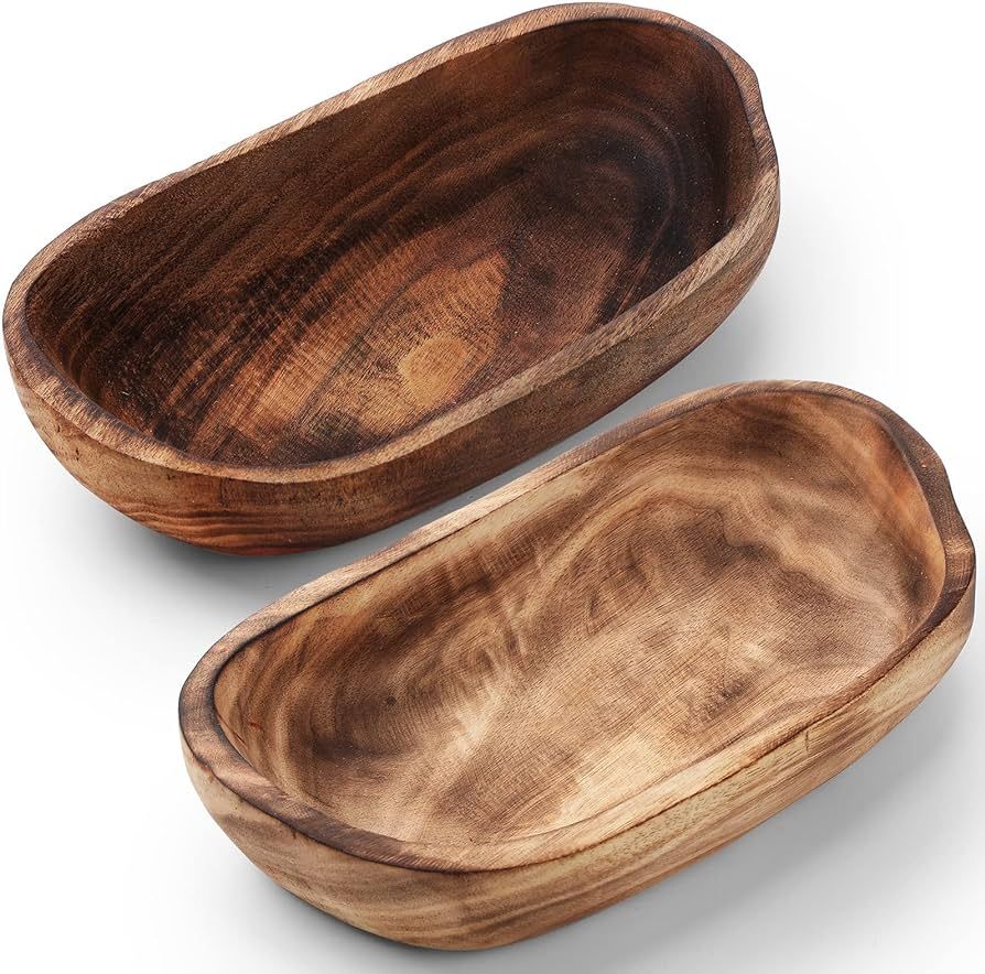 2 Pcs Wooden Dough Bowls for Decor 10 Inch Decorative Bowl Home Decor Oblong Fruit Bowl for Kitch... | Amazon (US)