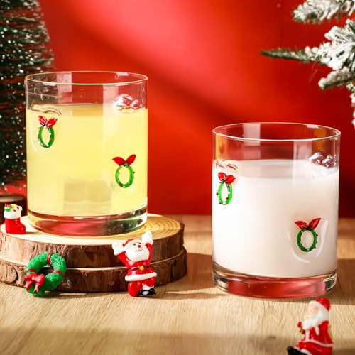 Skylety 2 Pcs Christmas Icon Juice Glasses Xmas Drinking Cups Old Fashioned Stemless Wine Glasses 13.5 oz Whiskey Cocktail Coffee Mugs for Christmas Party Gift Decor | Amazon (US)