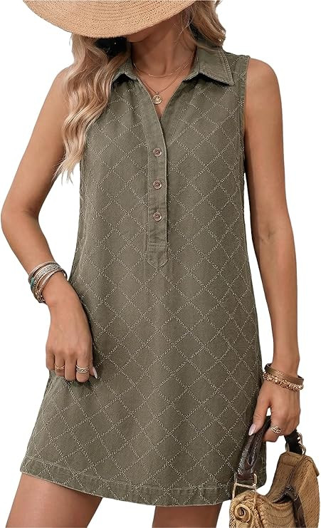 Dokotoo Denim Dress for Women Summer Casual Sleeveless V Neck Button Mini Jean Dersses with Pocke... | Amazon (US)