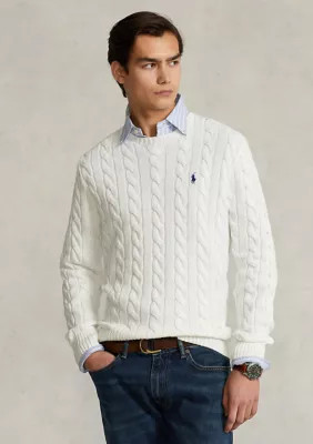 Polo Ralph Lauren Men's Cotton Cable Knit Driver Long Sleeve Sweater, White, Large | Belk