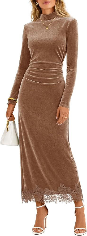 MEROKEETY Women's Velvet Lace Fall Wedding Guest Cocktail Maxi Dress | Amazon (US)