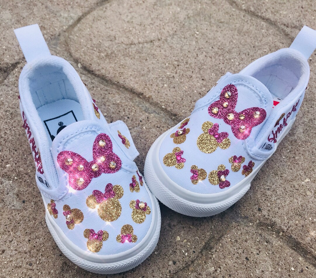 Beautiful White Gold and Pink Minnie Vans Bling Shoes With Crystals Personalized Shoes Complete Y... | Etsy (US)