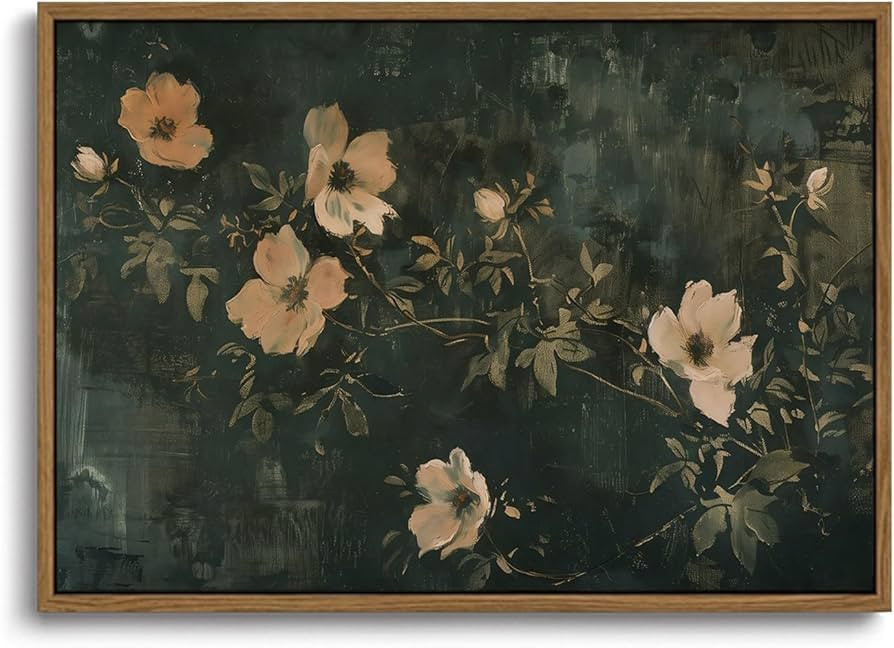 KISSFOX Vintage Dark Green Flowers Framed Wall Art Moody Botanical Floral Canvas Art Summer Rusti... | Amazon (US)