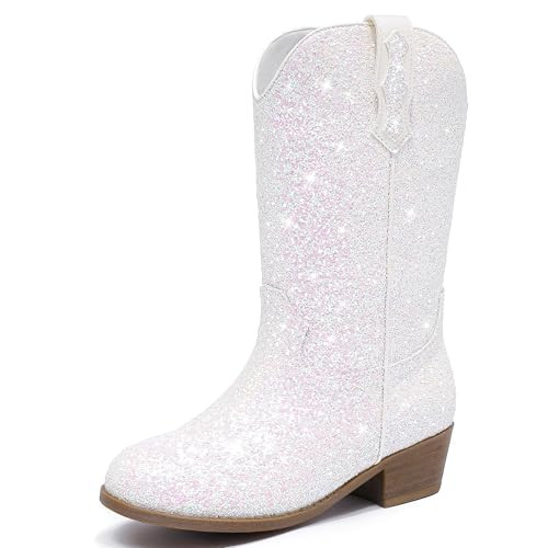 Motasha Toddler Cowgirl Boots Sparkly White Cowboy Boot for Girls Size 8 | Amazon (US)